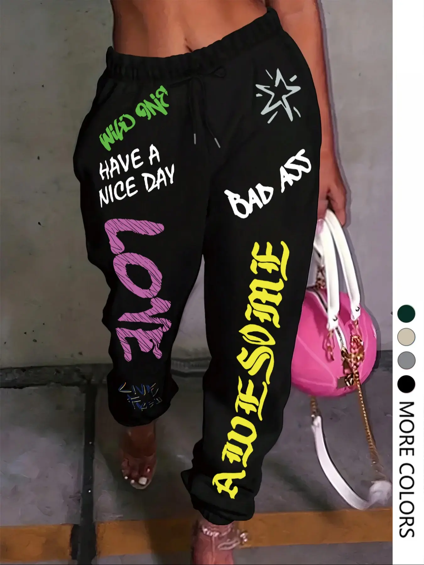 Women's Thick Fleece Jogger Pants, Graffiti Letter Print, Casual Loose Fit, All Seasons Street Style, Long Sweatpants, Printed Sweatpants