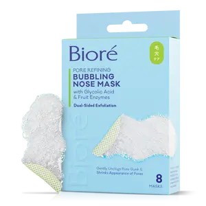 Biore Pore Refining Bubbling Nose Mask with Glycolic Acid & Fruit Enzymes - Dual-Sided Exfoliation for Smaller Pores - 8 Masks + Free Mini SPF 50 Sunscreen Gift