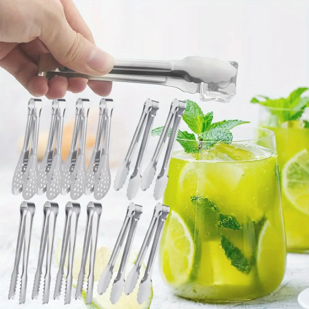 12pcs Mini Small Tiny Tongs Stainless Steel Small Tongs for Serving Food Durable Kitchen Metal Tongs for Ice Salad Toaster Desserts Appetizers and Charcuterie Board Kitchen Accessories