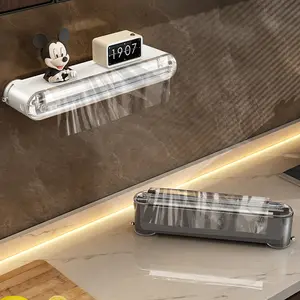 Wall Mounted Plastic Wrap Dispenser with Cutter, Food-Grade Cling Film Holder for Kitchen, Strong Suction Cup No-Drill Installation, Multipurpose Food Storage Wrap Organizer