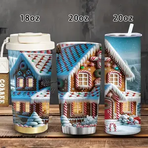 1pc 18oz/20oz Festive Gingerbread House Tumbler with lid and straw, winter insulated travel mug, gift for women and men, ideal for Valentine’s Day, Easter, birthday gifts, iced/hot coffee cup