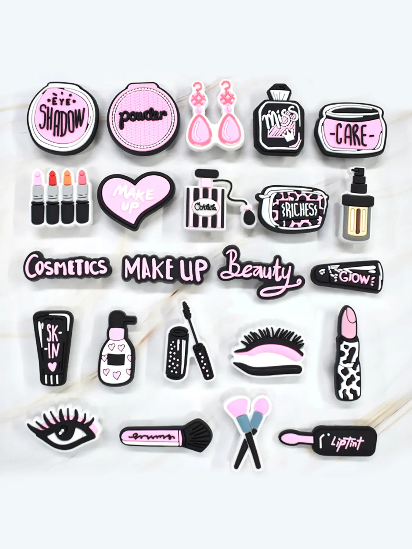 23pcs, plastic, beauty tools series plastic shoe charms, Makeup Charms, Beads Charms, earrings perfume mascara lipstick make up beauty tools pattern shoe accessories Beads And Accessories valentine's day gifts