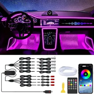 Car LED Interior Strip Lights, RGB Car Interior LED Light Wireless APP and Remote Control, 9 in 1 Ambient Lighting Kit with 236 Inches Fiber Optic, EL Wire Lights for Car Inside