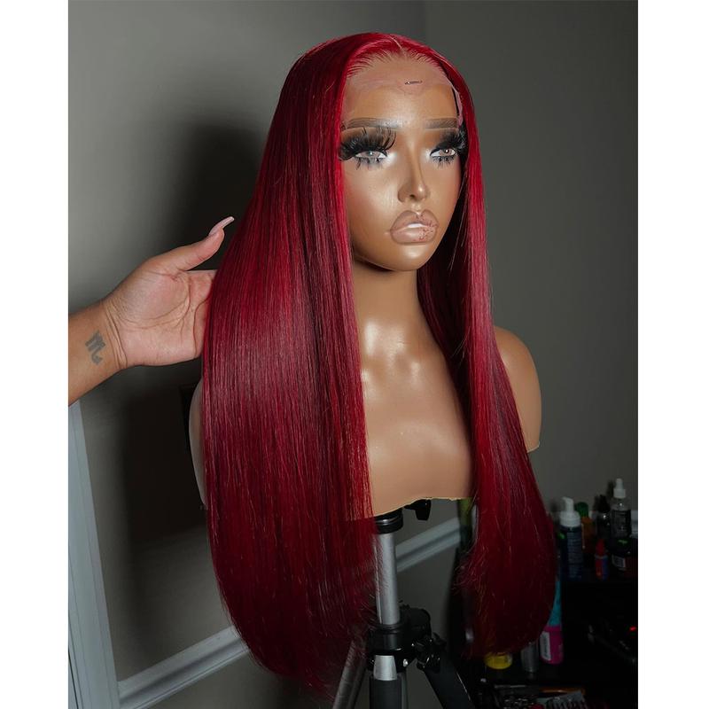 Red Highlight Balayage Color Straight 200% Density Lace Frontal Human Hair Wigs Burgundy and Red Highlight 13X6 HD Transparent Lace Pre Plucked Natural Hairline For Woman Ombre Human Hair Wigs