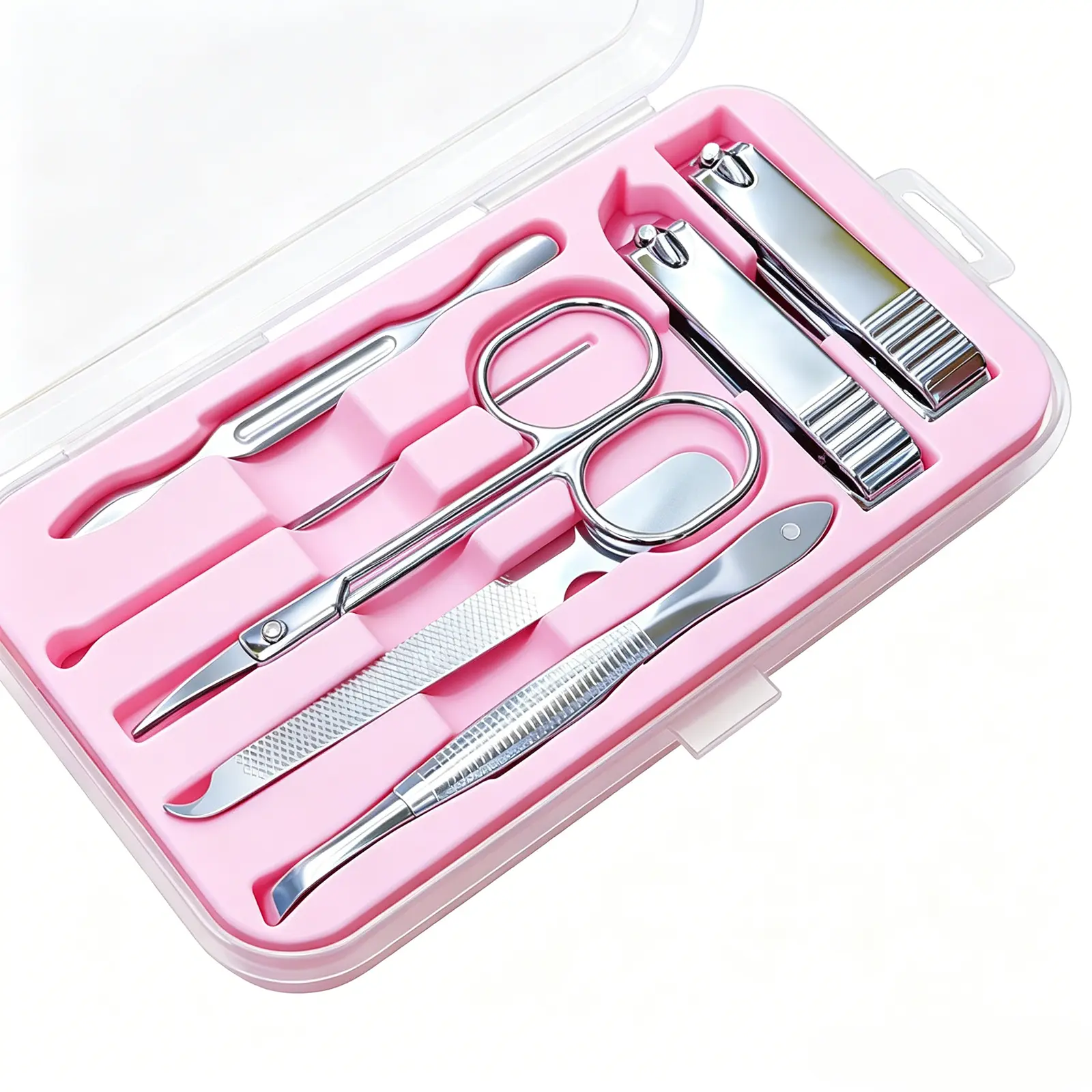 2 Sets Cute Pink Manicure Tool Set, Durable Stainless Steel Nail Care Pedicure Kit, All-in-One Nail Clipper File Cuticle Tools with Compact Case for Girls Women