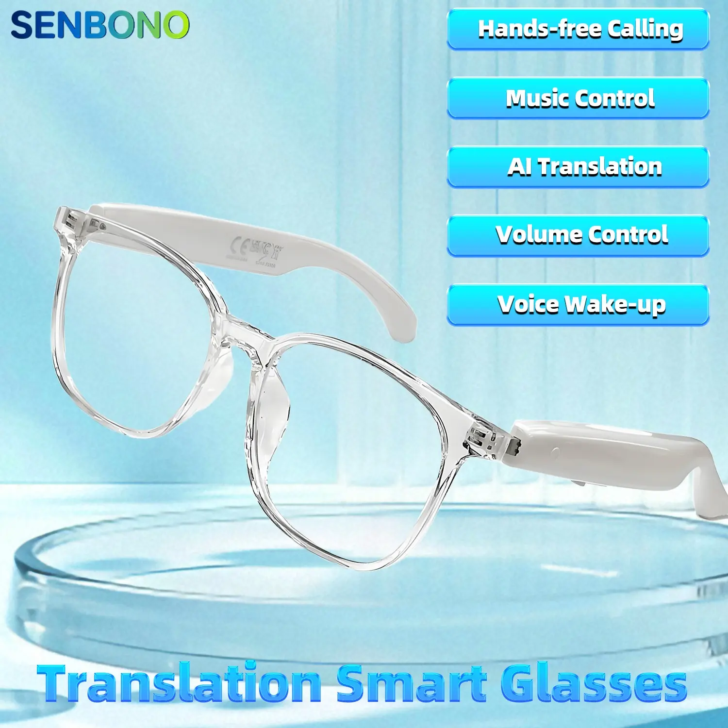 Senbono Smart Glasses BT Sunglasses, Wearable Smart Glasses with Microphone Speaker, Ai Translation, Voice Assistant, Bluetooth-compatible Connectivity