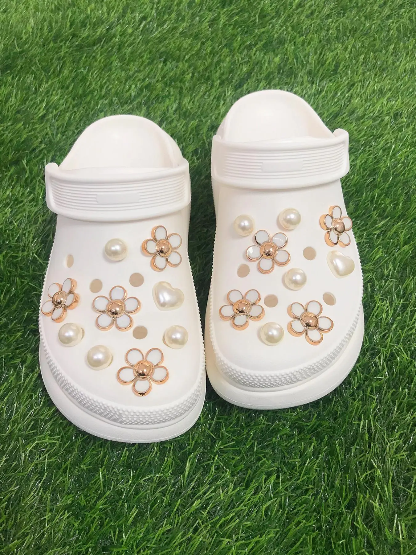 Faux Pearl & Flower Decorated Shoe Charms, Cute DIY Shoes Decoration for Women & Girls, Fashionable Shoes Decorations for Clogs, Decorative Shoe Accessories