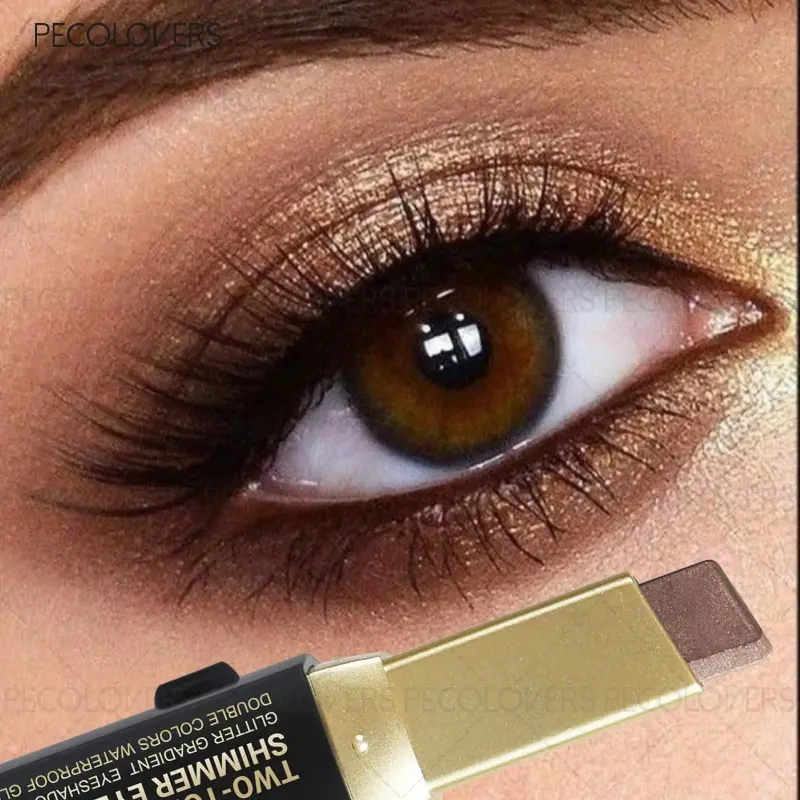 1PC Lazy Duo Eyeshadow, Waterproof Eyeshadow, Long-Lasting Eye Makeup, Champagne Gold, Matte Brown and Rose Pink, Eye Makeup Cosmetics, Eye Makeup Products, Matte Eyeshadow Stick