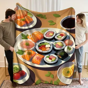 1 Piece of Bright Sushi-Themed Flannel Blanket - 280g/m², Colorful Sushi and Wasabi Design, Warm Winter Blanket, Suitable for Couples, Travel, Yoga, and Home Decoration, Machine Washable, 250-300g/m², Sushi Decoration