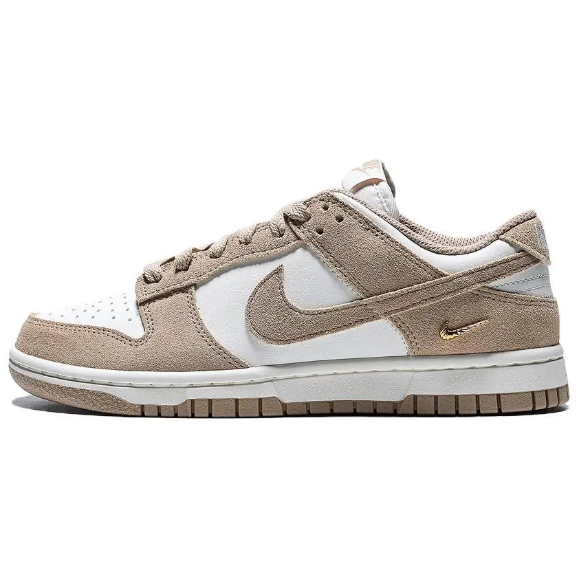 Nike Wmns Dunk Low 'Sail White Metallic Gold' Women's Round Toe Laces All Seasons Classic Low-top Sneaker with Cushioned Sole, Shoe, Footwear, Casual, Athletic, Runs True To Size, Snug Fit, Street Style, Female, True Size