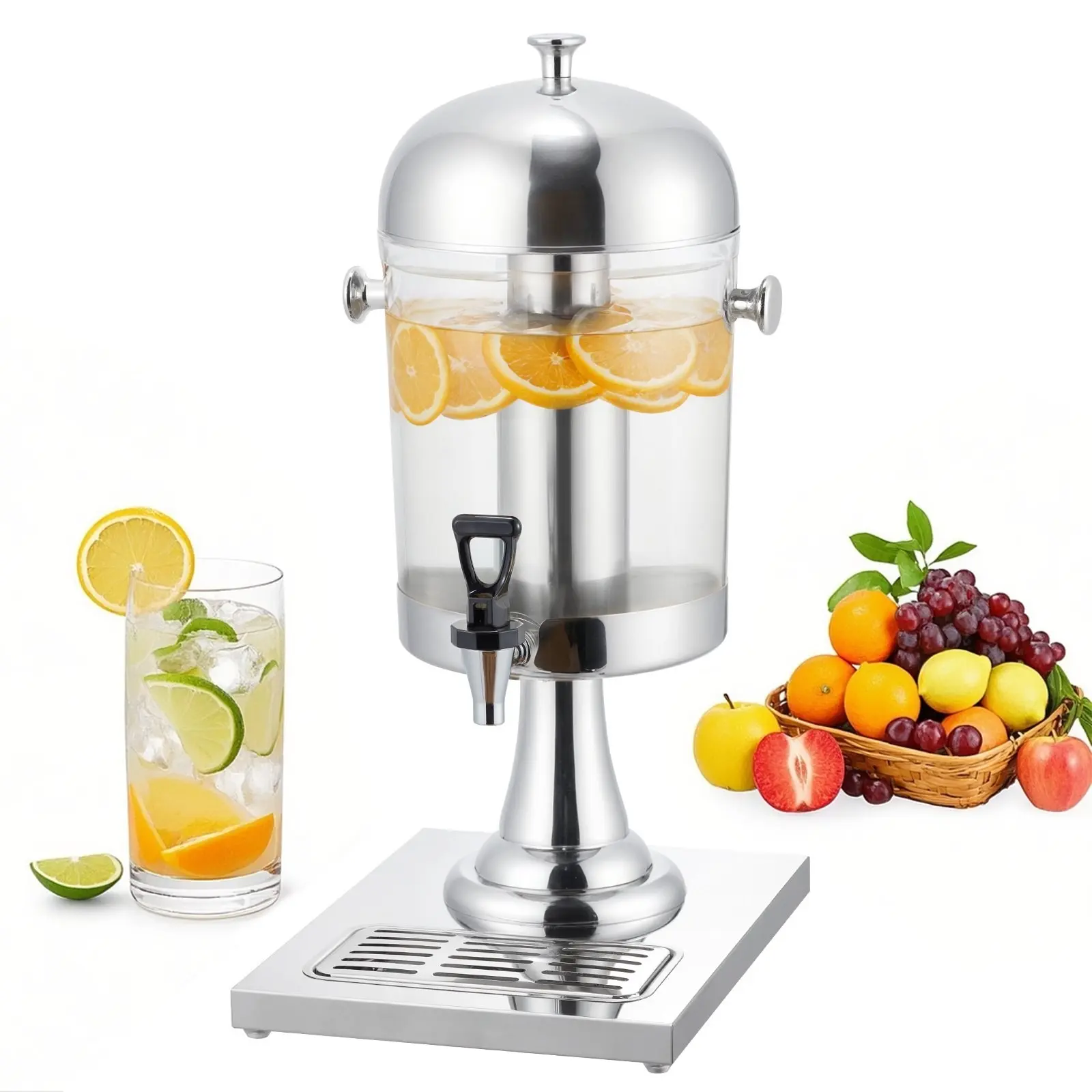 Large Capacity 2.1 Gallon Beverage Dispenser with Stable Spigot and Integrated Tray for Parties and Events, Ideal for Outdoor Picnics, BBQs, Buffets, Catering, and Home Bars, Easy Pour Design and Durable Construction