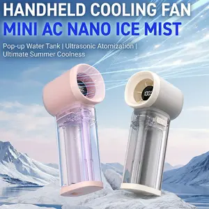 Mini AC Nano Ice Mist Fan, 200-Speed Turbo Airflow, Ultrasonic Atomization, Pop-up Water Tank, Aerospace Turbine Blades, Large Visual Water Tank, Type-C Fast Charging, Long-Lasting Battery, Warm Ambient Light, Portable Handheld Cooling Fan.