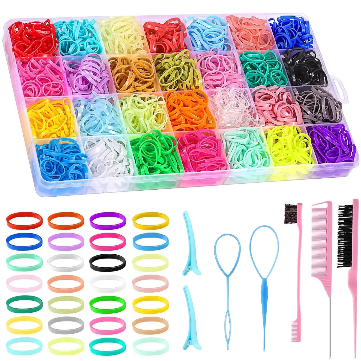 Halloween Fall Gift Mini Hair Ties Set, 1500 pcs, 8 Styling Tools | Soft elastic rubber, organizer box, for girls and women, ponytails braids buns