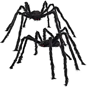 2 Pack 5 Ft Halloween Outdoor Decorations Hairy Black Spider, Scary Giant Spider, Fake Large Haunted House Props, Halloween Yard Lawn Decorations Party Indoor Decor