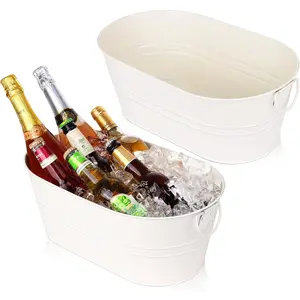 Galvanized Tub Beverage Tubs, 2Pcs Metal Ice Buckets for Cocktail Bar 3 Gallon Wine Beer Drink Buckets with Handles Large Tub Cooler Mimosa Bar Supplies Ice Bucket for Parties (White) MURONG-88 tchrules