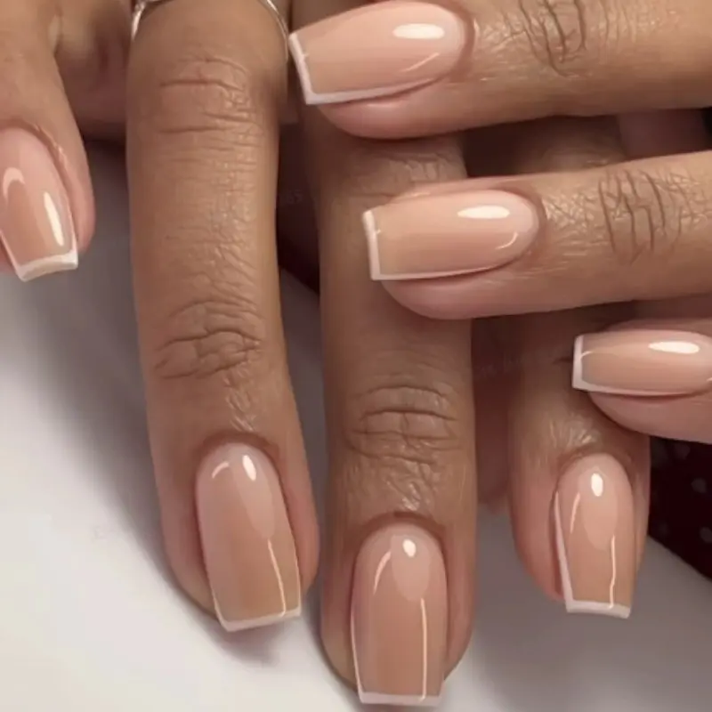 24pcs Wearable Nails Classic French Edge Design Medium Long Square Fake Nails False Nails Nail Art Minimalist Nail Extensions French Tip Nails for Women