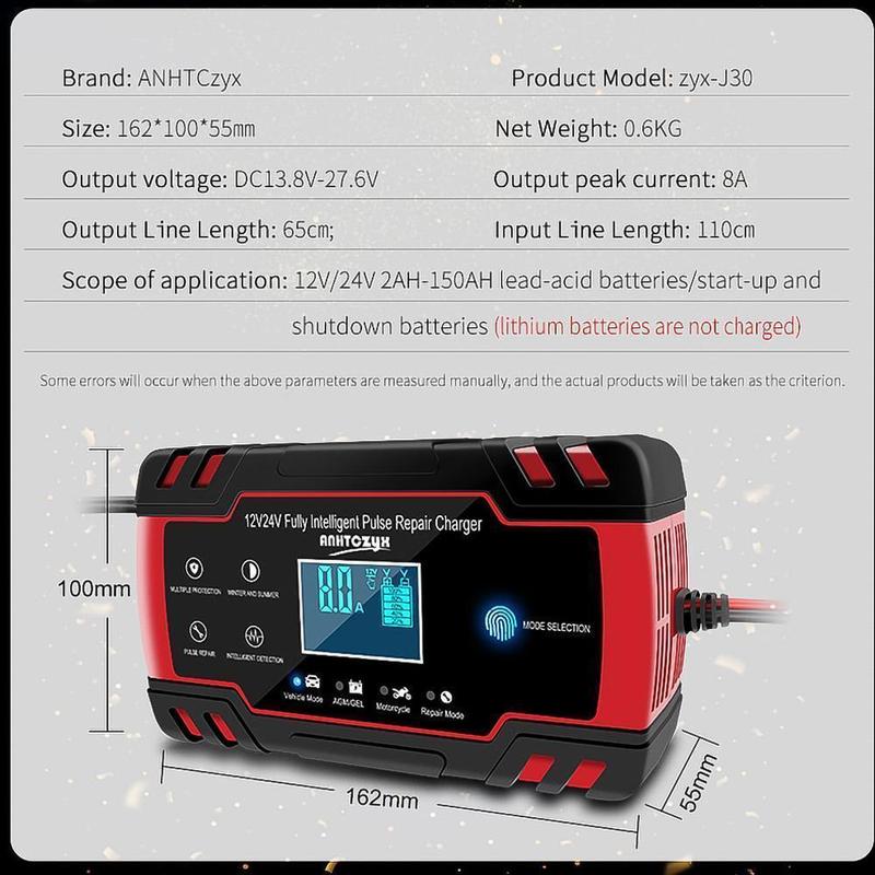 Battery Charger 10-Amp 12V and 24V Fully-Automatic Smart Car Battery Charger, Battery Maintainer Trickle Charger, and Battery Desulfator with Temperature Compensation
