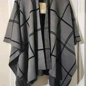 Plaid Cape - Loose-Fitting Generously Sized Open Front V-Neck Fabric Drape for Ease of Movement