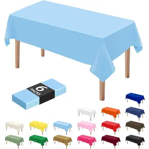 6 count Light Blue Plastic Disposable Table Cloths for Parties 54" x 108", Rectangle Party Tablecloths Plastic Table Covers