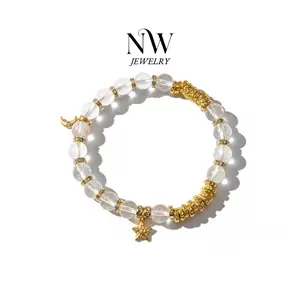 Star and Moon Natural Clear Quartz Bracelet 8mm Transparent Crystals Elegant Versatile Accessory for Any Occasion