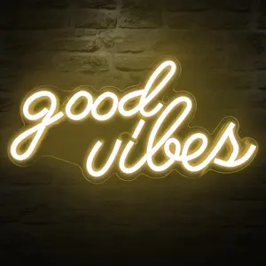 Good Vibes Neon Sign for Wall Decor, Warm White Color, 16.1"x 8.3"x 0.6", Powered by USB