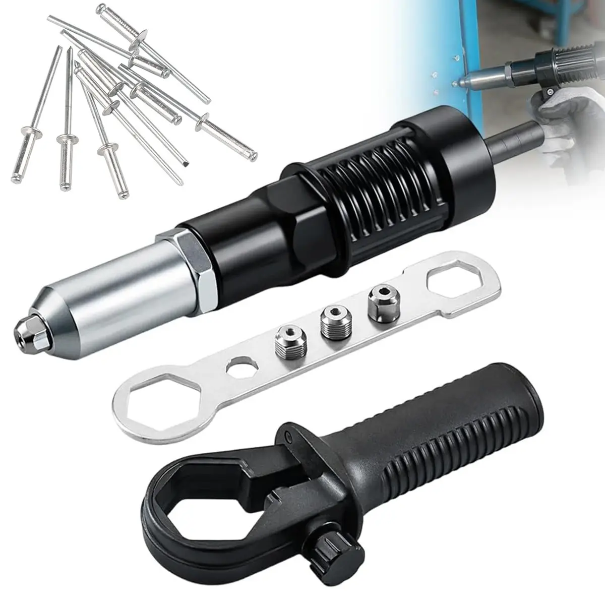 Electric Rivet Gun Adapter, Handheld Heavy Duty Rivet Gun Adapter for Electric Drill, with 80PCS Rivet, Drill Bit Adapter, Practical Power Tool Accessories for Daily Home Project Needs, Hardware