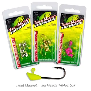 Lelands Lures Trout Magnet Lead Free Replacement Jig Heads 1/64 oz - 5 Piece Pack, Size 8 Hook jig head fishing hook