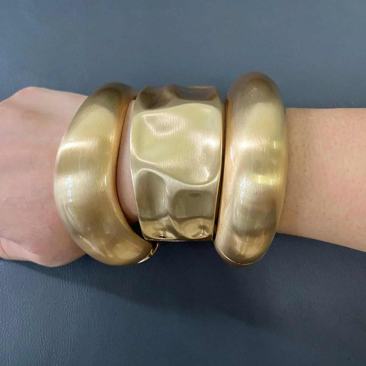 KMVEXO Chunky Heavy Frosted Matte Metal Geometric Wide Bangles for Women Open Cuff Thick Irregular Bangle Bracelets Punk Jewelry