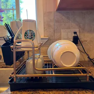 2-Tier Golden Aluminum dish Rack with Drain Board for Kitchen finnish drying rack Organiser Stainless Utensil