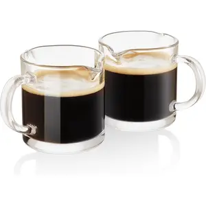Clear Espresso Cups Set of 2,4 OZ Double Spouts Cups,Milk Cup with Handle, Espresso Accessories for Machine, Small