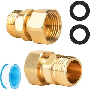 2-Pack Garden Hose Swivel Connector, 3/4" Female to Male Adapter, 360-Degree Rotatable Fitting for Pressure Hoses, with PTFE Leak-Proof Tape & Washer