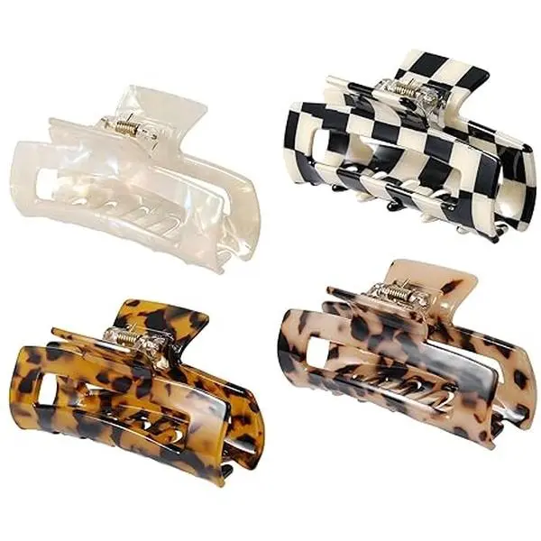 Hair Claw Clips 4Pcs - French Jaw Clips, Mermaid Color Crab Hairpin, Leopard Print Stylish Hair Accessories for Women Girls