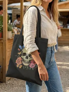 Skull pattern printed handbag, large capacity shoulder bag, simple and versatile handbag for daily work, suitable for both men and women, Chic Bag