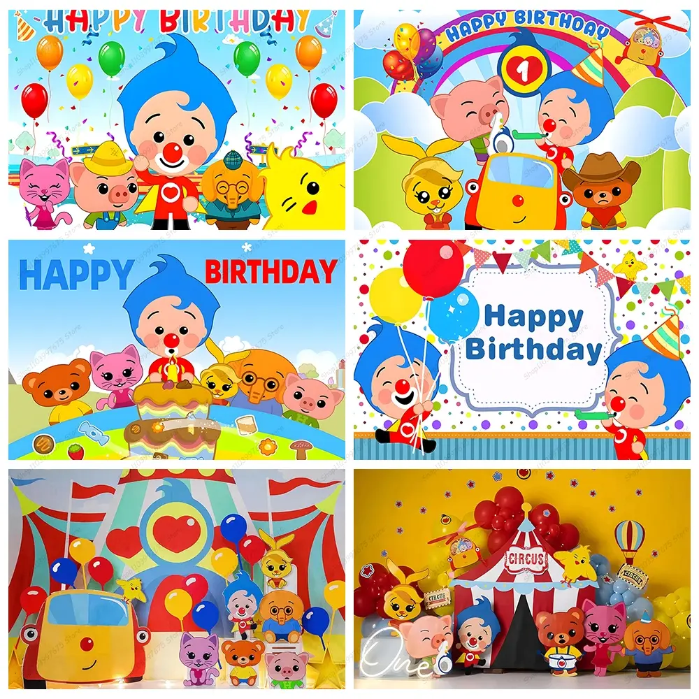 Cartoon Plim Photo Backdrop Children's 1st Birthday Table Decors Background Party Supplies Baby Shower Banner Photo Booth Props