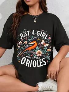 100% Cotton Unisex Just a Girl Who Loves Orioles Bird Nature Cute Oriole Round Neck Short Sleeve T-Shirt Women's Men Graphic Tee