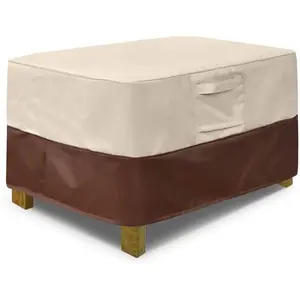 Rectangle Patio Ottoman Cover,  Outdoor Ottoman Cover with Padded Handles, Patio Side Table Cover, Heavy Duty Patio Furniture Covers (Small,Beige & Brown)
