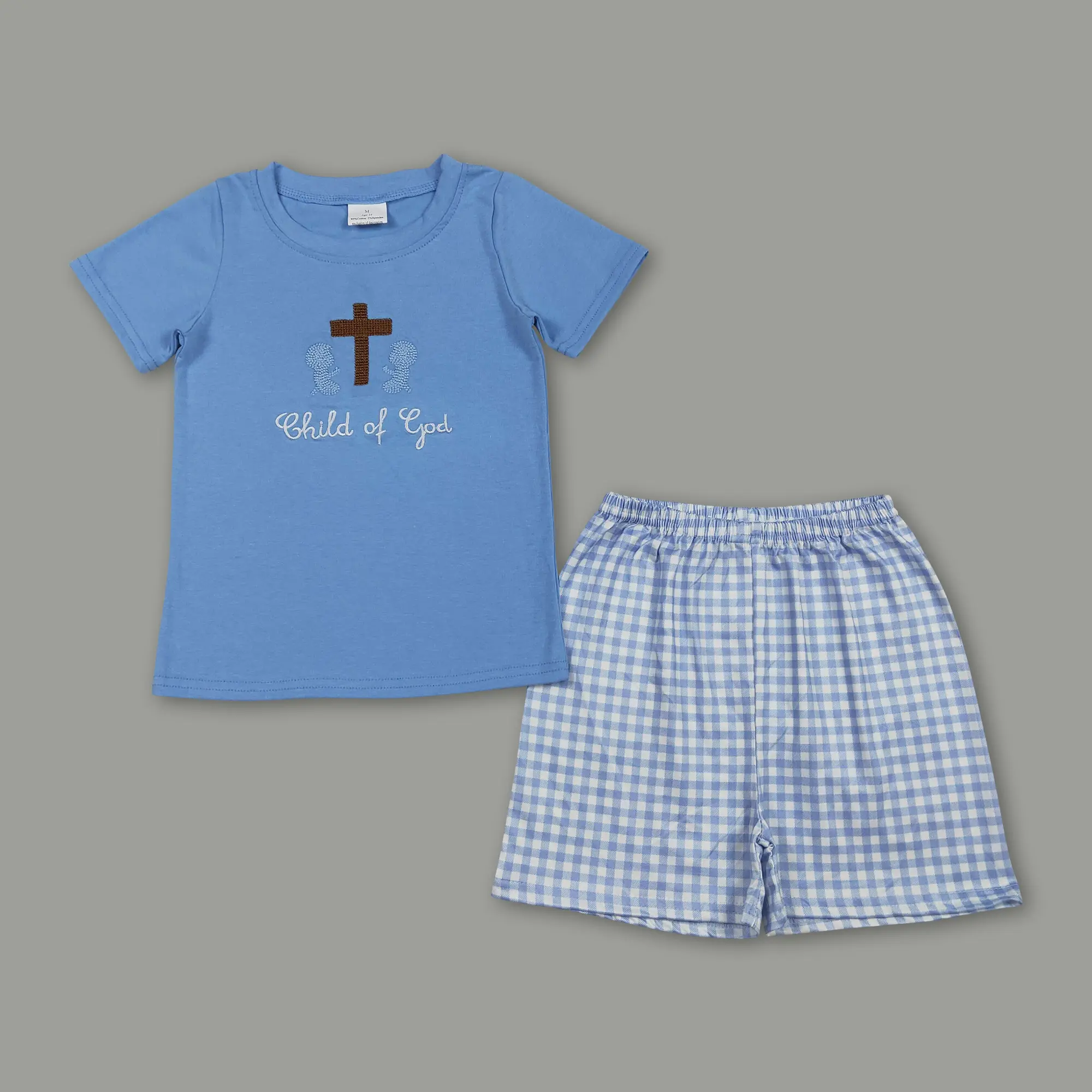 Boys' 2-Piece Easter Shorts Set, Cotton Blend Religious Clothing Outfit with Embroidered Cross Polo Shirt for Toddlers & Kids