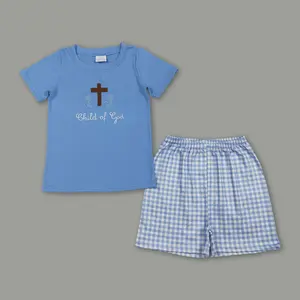 Easter Boy Cross Embroidery Shorts Set – Cute Religious Spring Outfit for Toddler & Kids