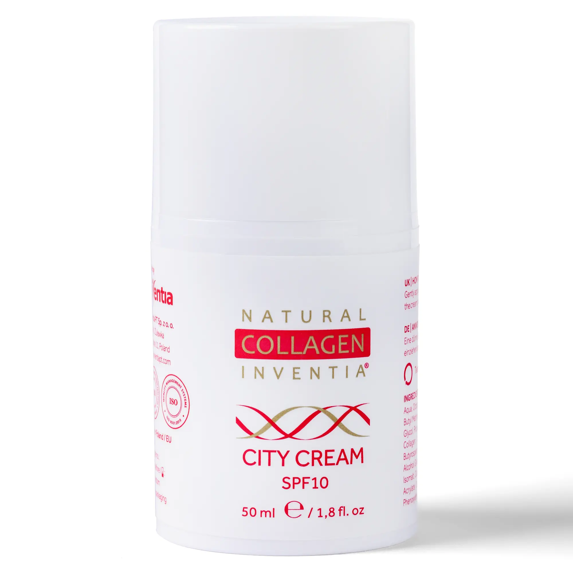 Natural Collagen Inventia City Cream SPF10 - 50ml Collagen-Enriched Face Moisturizer with UV Protection - Nourishing SPF10 Sunscreen & Facial Hydration for Urban Defense