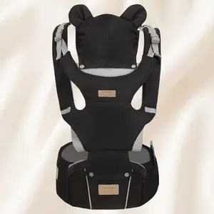 Ergonomic 6-in-1 Baby Carrier with Hip Seat, Cute Bear Ears, Breathable Mesh, Adjustable Sling for Newborn to Toddler, Hands-Free & Back-Support for Mom & Dad, All Seasons Black Baby Sling for Travel & Daily Usebaby carrier multifunctional fit