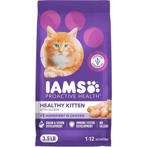 IAMS Proactive Health Kitten Dry Cat Food, Healthy Kitten Food Dry Recipe with Real Chicken in Every Bite, 3.5 Lb. Bag