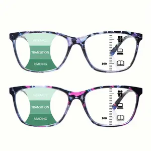 COJWIS 2 Pack Multifocal Reading Glasses Anti Blue Light Lens for Men and Women with Spring Hinge Computer Glasses Fashion Square Blocking
