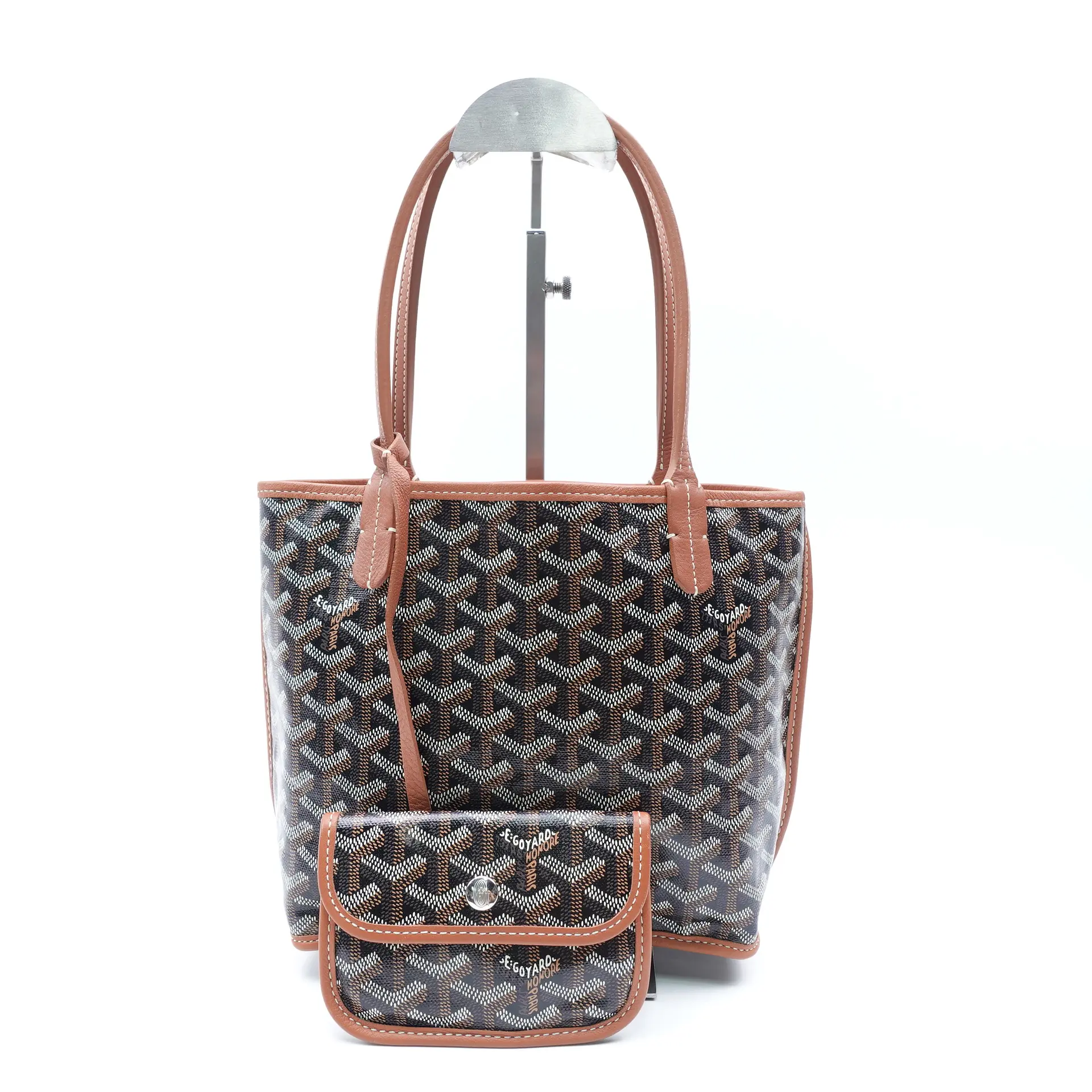 Pre-owned Goyard Canvas&Calfskin Shoulder Bags Mini W/Pouch Black&Brown Leather Shoulder Bag T10395715