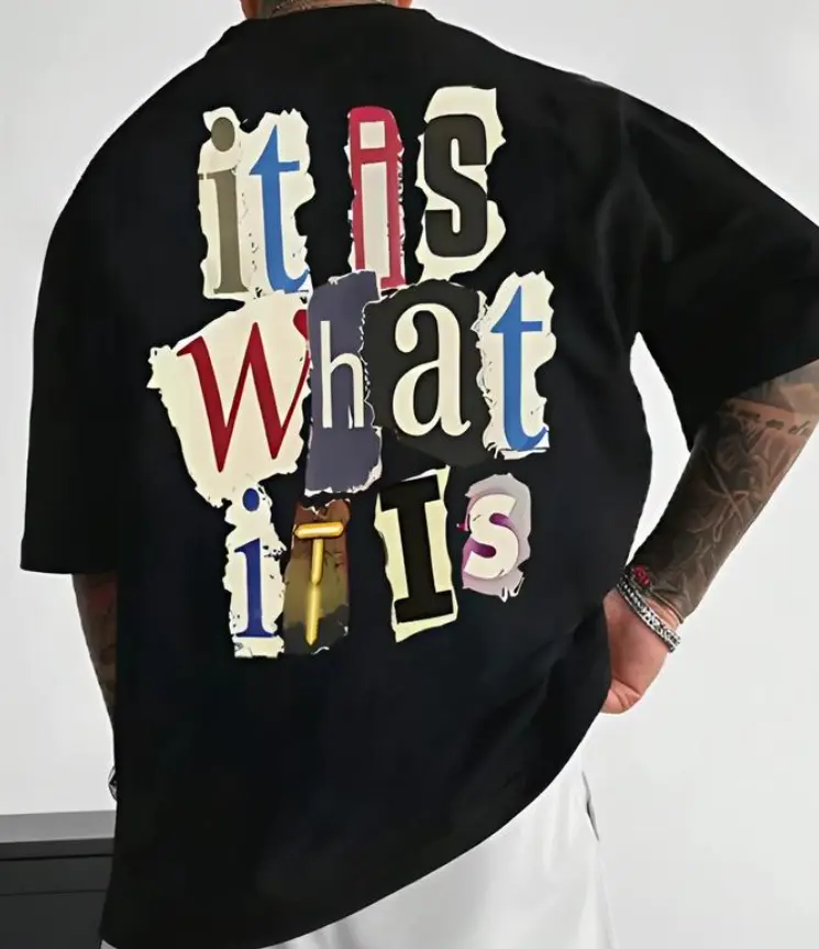 ~Back~ It Is What It Is Shirt, Regular Fit Casual Short Sleeve Shirt, Graphic Tee, Menswear For Daily Streetwear, Summer Casual, 2025 Men Summer Top