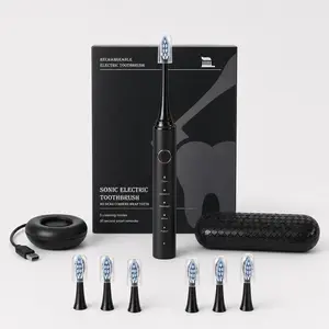 Sonic Electric Toothbrush for Adults, Rechargeable with 5 Modes for Sensitive Teeth, Oral Care Kit with 6 Brush Heads, Wireless Charger & Travel Case, Cleaning Brush