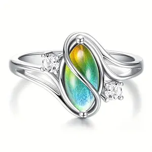 Exquisite Mood Rings Moonstone for Women Vintage Victorian Rings Oval Ring Plated Color Change Mood Rings Trendy Womens Jewelry