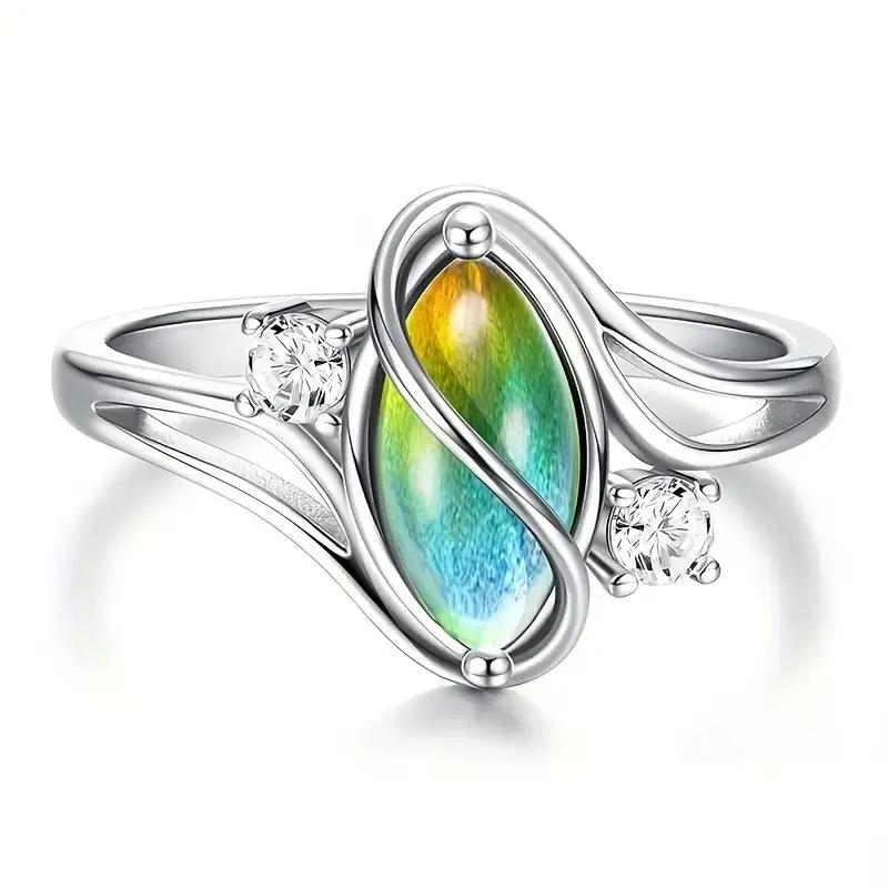 Exquisite Mood Rings Moonstone for Women Vintage Victorian Rings Oval Ring Plated Color Change Mood Rings Trendy Womens Jewelry