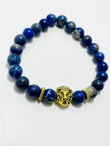 Lion of Judah | 8mm Lapis Lazuli Bracelet with Gold Lion Beads - Handmade by Mad Mellow