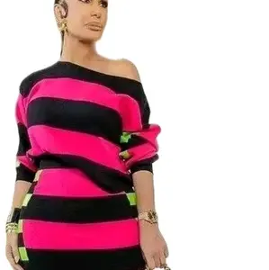 Contrast Stripe Two Piece Skirt Set