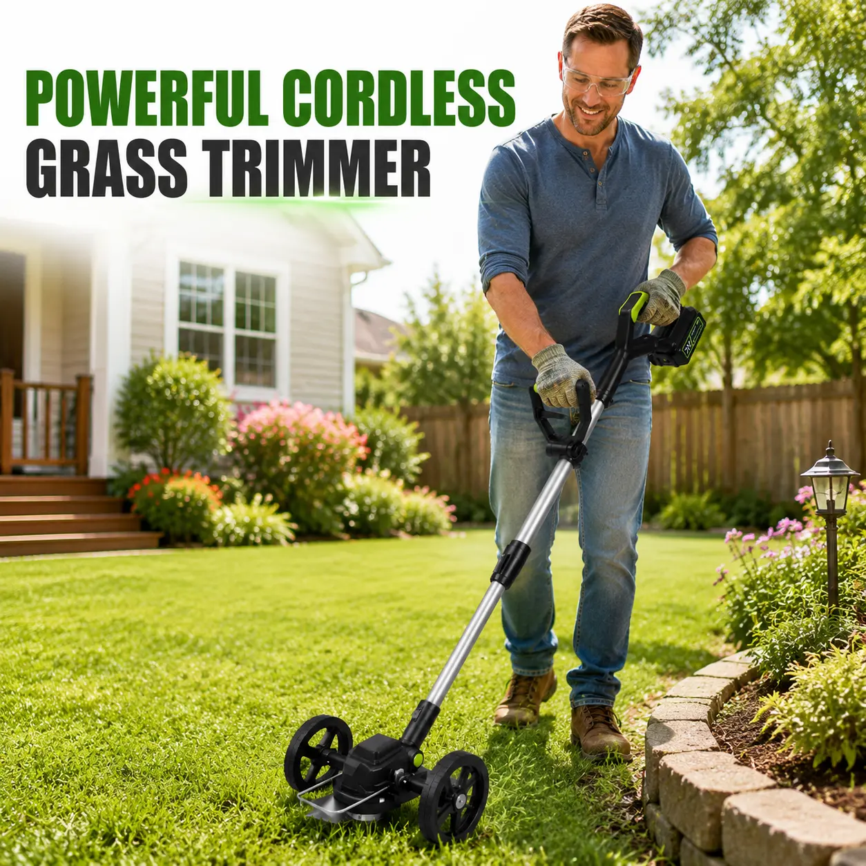 21V Cordless Weed Eater - 16800RPM, 2x3000mAh Batteries, 90 °   Rotatable & Adjustable Length-5290